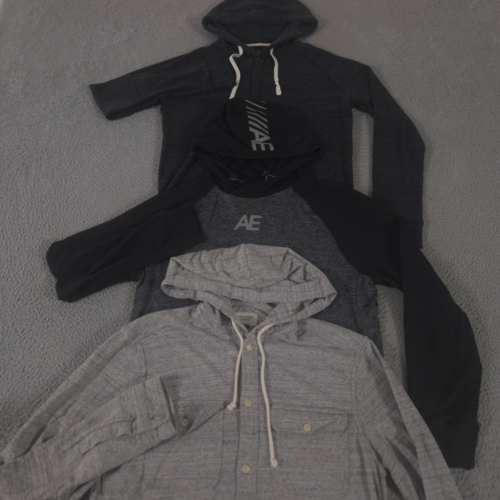 LOT OF 3 American Eagle Hoodie Mens S Multi Performance Henley Raglan Pullover